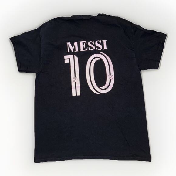 Lionel Messi Inter Miami CF Soccer Jersey Style T-Shirt Black Large 20x27 MLS - Picture 1 of 6